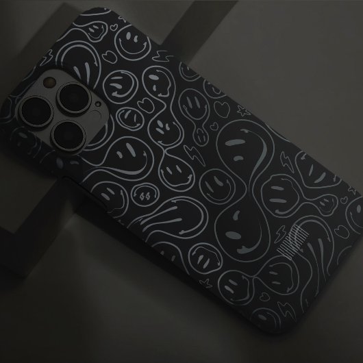 スマイル顔パターン 遊び心あふれる線画 笑顔 ブラック Case-Mate iPhoneケース