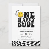 スマイル顔ワンハッピードダドボーイワンバースデー 招待状 (正面)