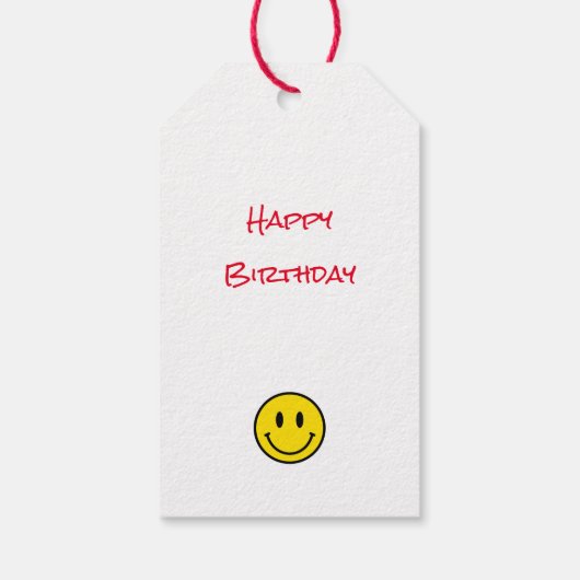 スマイル顔絵文字ハッピーバースデーイエローブラックレッド ギフトタグ (裏面)