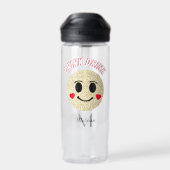スマイル顔金ゴールドスパークルハートドリンクモノグラム ウォーターボトル (背面)