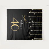 スマイル40歳の誕生日の黒金ゴールド写真背景 タペストリー (正面(横))