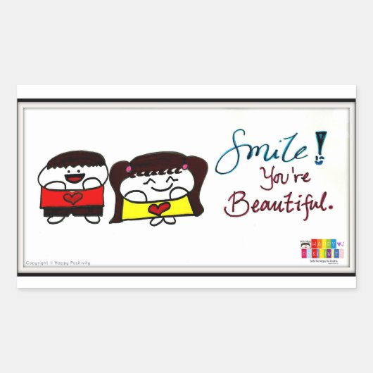 スマイル! あなたは美しいステッカー 長方形シール (正面)