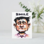 スマイル、おもしろい顔、男性ポートレート、漫画 ポストカード (スタンド正面)