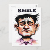 スマイル、おもしろい顔、男性ポートレート、漫画 ポストカード (正面/裏面)