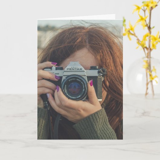 スマイル!お前の誕生日!カメラカード付き少女 カード (黄色い花)