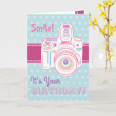スマイル! それはあなたの誕生日です! かわいいパステル調のカメラカード カード (黄色い花)