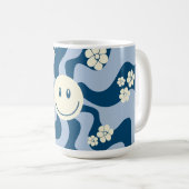 スマイル – ダークブルー、ライトブルー、クリーム コーヒーマグカップ (正面右)