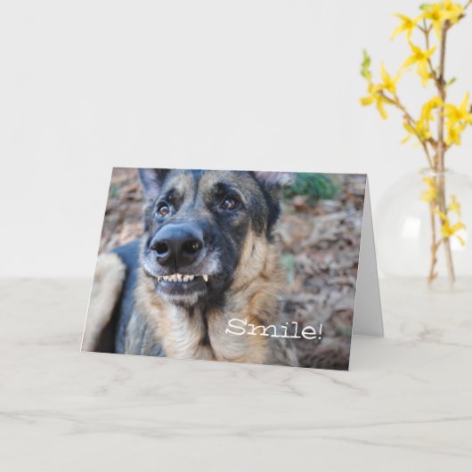 スマイル!ドイツのシェパードあなたの誕生日カード カード (黄色い花)