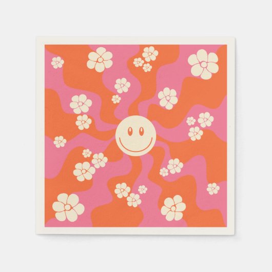 スマイル – ピンク、オレンジ、クリーム スタンダードカクテルナプキン (正面)