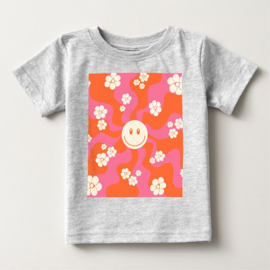 スマイル – ピンク、オレンジ、クリーム ベビーTシャツ (正面)