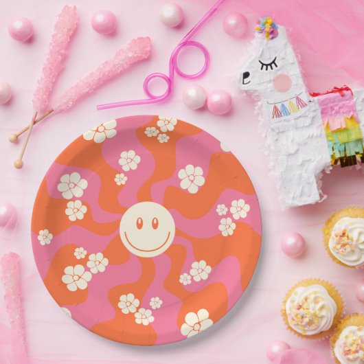 スマイル – ピンク、オレンジ、クリーム ペーパープレート (パーティー)