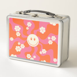 スマイル – ピンク、オレンジ、クリーム メタルランチボックス