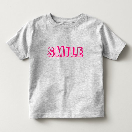 "スマイル"ホットピンクの明るい赤紫色文字 トドラーTシャツ (正面)