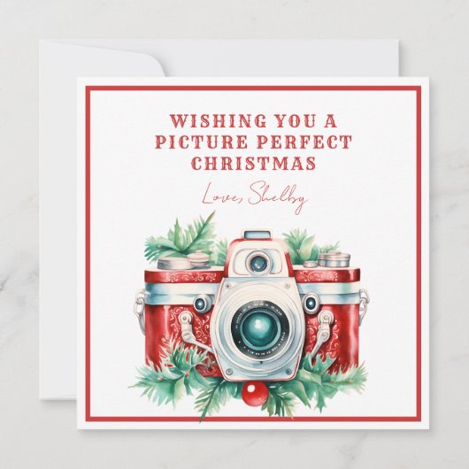 スマイル |ヴィンテージカメラのクリスマスフォトカード (裏面)