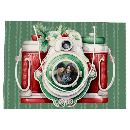 スマイル | ヴィンテージカメラのクリスマスフォト ラージペーパーバッグ (裏面)