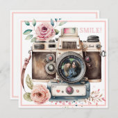 スマイル |ヴィンテージカメラ誕生日フォトカード (正面/裏面)