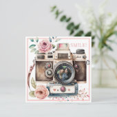 スマイル |ヴィンテージカメラ誕生日フォトカード (スタンド正面)