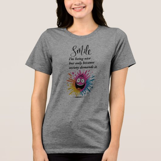 スマイル、社会的および皮肉デザイン トライブレンドＴシャツ (正面)