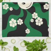 スマイル – 緑、クリーム、黒 キッチンタオル (折り畳み)