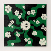 スマイル – 緑、クリーム、黒 ジグソーパズル (横)