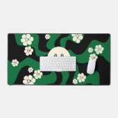 スマイル – 緑、クリーム、黒 デスクマット (キーボード&マウス)