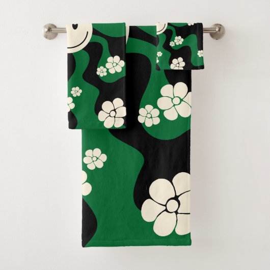 スマイル – 緑、クリーム、黒 バスタオルセット (インサイチュ)