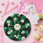 スマイル – 緑、クリーム、黒 ペーパープレート (パーティー)