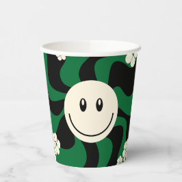 スマイル – 緑、クリーム、黒 紙コップ
