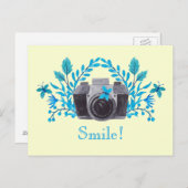 スマイル!青いと蝶葉を持つカメラ ポストカード (正面/裏面)