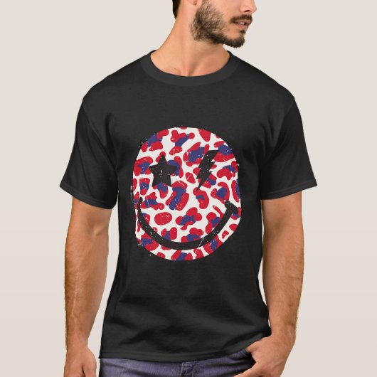 スマイルLeopard Print With Usa国旗の色Indepen Tシャツ (正面)