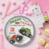 スマッシュとクラッシュのモンスタートラック3rd誕生日パーティー ペーパープレート (パーティー)