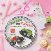 スマッシュとクラッシュのモンスタートラック6th誕生日パーティー ペーパープレート (パーティー)