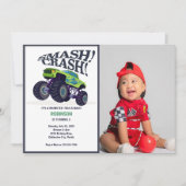 スマッシュクラッシュモダン – グリーンモンスタートラックの写真 招待状 (正面)