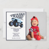 スマッシュクラッシュモダン – 青いモンスタートラック写真 招待状 (正面)