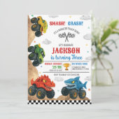スマッシュクラッシュモンスタートラック子供の誕生日パーティー 招待状 (スタンド正面)