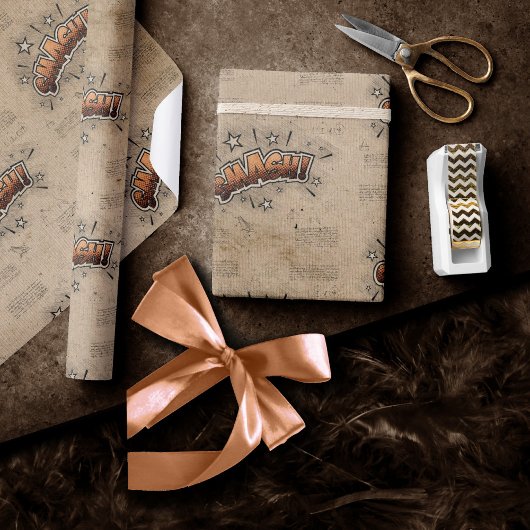 スマッシュ！ヴィンテージ漫画ブックスチームパンクポップ・アートのアート ラッピングペーパー