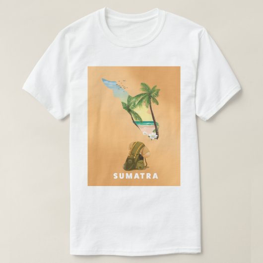 スマトラ図解入りの、写真付きの地図の旅行ポスター Tシャツ (デザイン正面)