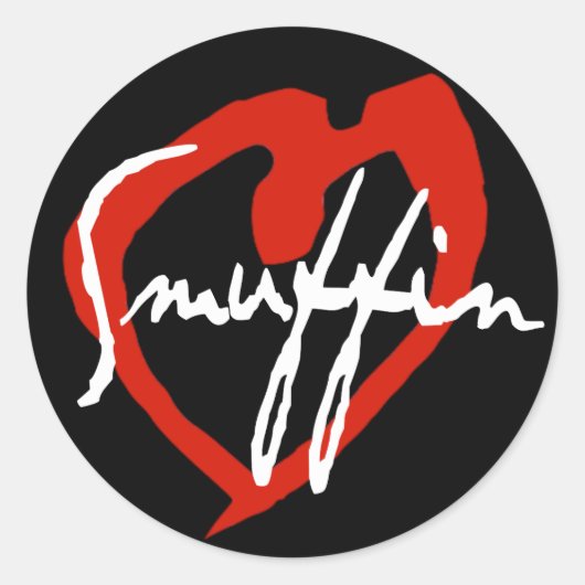 スマフィン赤いハートステッカーブラック ラウンドシール (正面)