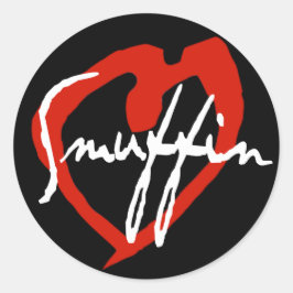 スマフィン赤いハートステッカーブラック ラウンドシール