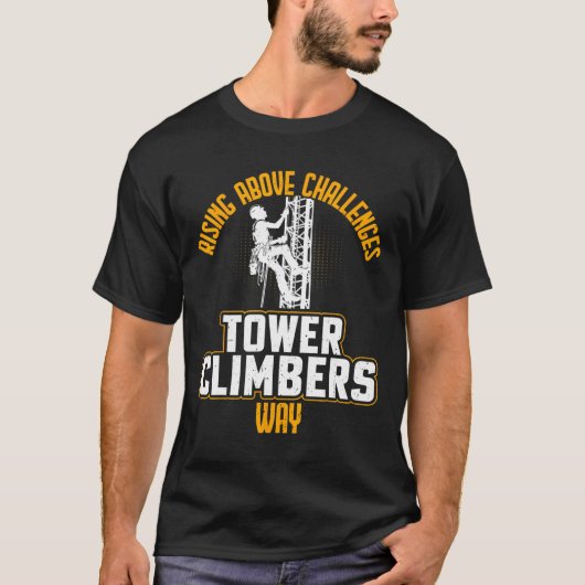 スマートでおしゃれなタワー クライマー - 携帯電話基地局タワークライミング Tシャツ (正面)