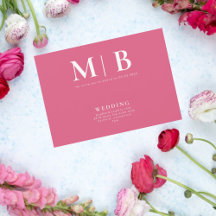 スマートでシンプルなモノグラムピンクの親なし招待状