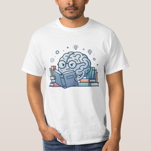 スマートなオタクの脳が本を読む かわいい本の虫 Tシャツ (正面)