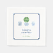 スマートなトピアリー ブルーとグリーンの大人誕生日パーティー スタンダードカクテルナプキン (正面)