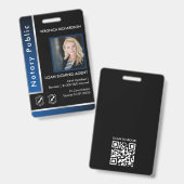 スマートなブルーシルバーの公証人QRコード写真付き身分証明ロゴ バッジ (正面&裏面)