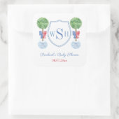 スマートなボックスウッドのモノグラムクレスト ウェディングシャワーフェイバー スクエアシール (バッグ)