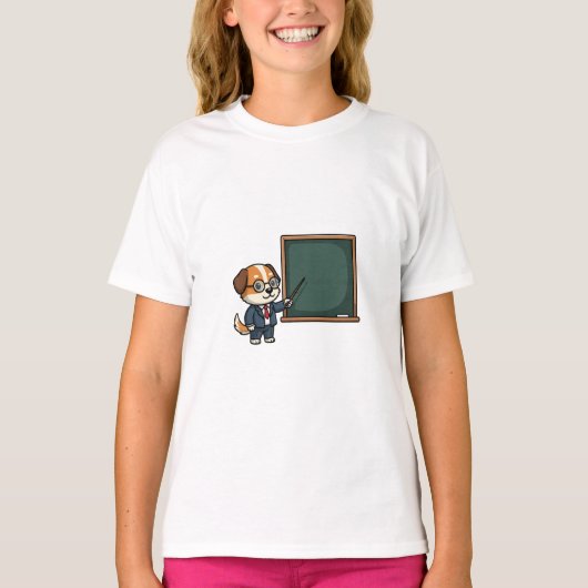 スマートな教授の犬のマスコットイラスト子供用 Tシャツ (正面)