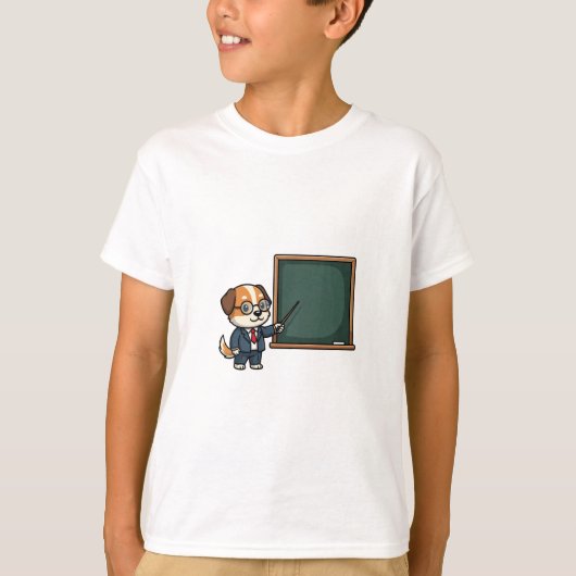 スマートな教授犬のマスコットイラスト キッズ Tシャツ (正面)