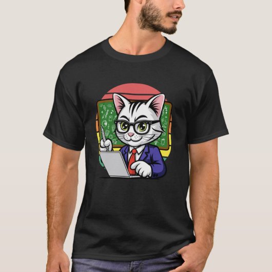 スマートキャット教師の勉強ノートパソコンの黒板のロング Tシャツ (正面)