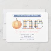 スマートパンプキンマドラスプレイドボーイ1歳の誕生日パーティー 招待状 (正面)