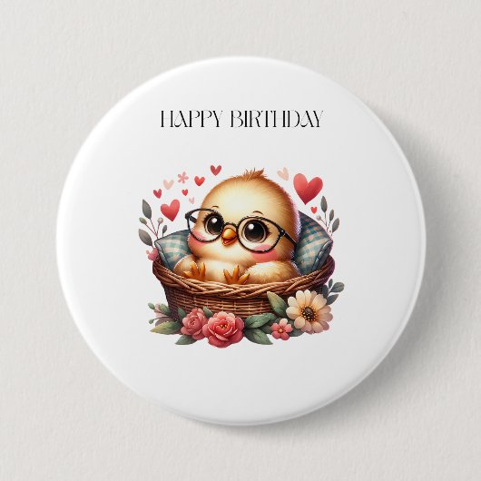 スマートヒヨコの誕生日 缶バッジ (正面)